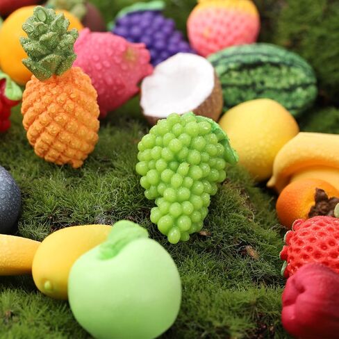 30Pcs Resin Artificial Fruits Decor, Fruits Mini Resin Figures Strawberry Peach Grapes Pineapple Lemon Banana for Garden Kitchen Game Party Decor, Cake Decoration, Miniature Fruits Figures in Saudi Arabia