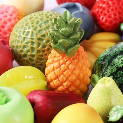 30Pcs Resin Artificial Fruits Decor, Fruits Mini Resin Figures Strawberry Peach Grapes Pineapple Lemon Banana for Garden Kitchen Game Party Decor, Cake Decoration, Miniature Fruits Figures in Saudi Arabia