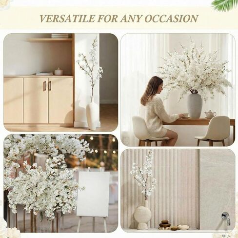Giegxin 18 Pcs Artificial Cherry Blossom, 41" Faux Cherry Branches Spring Decor Indoor Silk Fake Flowers Long Stems for Tall Vase Table Home Wedding Business Spaces Decor(White) in Kuwait