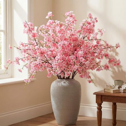 Giegxin 18 Pcs Artificial Cherry Blossom, 41" Faux Cherry Branches Spring Decor Indoor Silk Fake Flowers Long Stems for Tall Vase Table Home Wedding Business Spaces Decor(White) in Kuwait