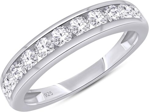2.5MM Round Cut Wedding Band Half Eternity Ring For Women Lab Created Moissanite & Lab Grown Diamond in 925 Sterling Silver & 10K/14K Solid Gold Stackable Promise Ring 0.70 Cttw (Clarity VVS1) in Kuwait