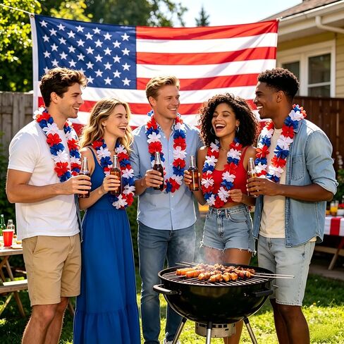 12 Pack Patriotic Leis Red White and Blue, 4th of July Hawaiian Flower Leis Bulk for Independence Day 250th Anniversary, Memorial Day, Parade, Party Decorations in Saudi Arabia