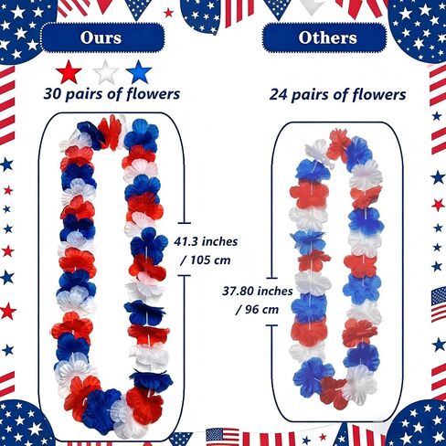 12 Pack Patriotic Leis Red White and Blue, 4th of July Hawaiian Flower Leis Bulk for Independence Day 250th Anniversary, Memorial Day, Parade, Party Decorations in Saudi Arabia