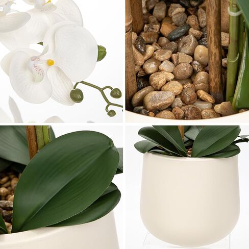 Briful Extra Large White Orchid Artificial Flowers in Cream Resin Pot, 29.5in Lifelike Silk Orchid Arrangement Faux Phalaenopsis Plant for Home Entryway Dining Room Console Table Office Lobby Decor in Kuwait