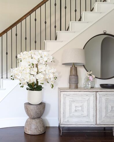 Briful Extra Large White Orchid Artificial Flowers in Cream Resin Pot, 29.5in Lifelike Silk Orchid Arrangement Faux Phalaenopsis Plant for Home Entryway Dining Room Console Table Office Lobby Decor in Kuwait