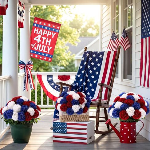 36 Pcs 4th of July Red White Blue Artificial Chrysanthemums Flower 250th Anniversary Patriotic Fake Mums Silk Flower Decor for Independence Day Table Centerpiece Home Decor, Vase Not Included in Saudi Arabia