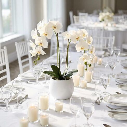Larksilk 33.5" Real Touch White Artificial Orchid Stems - 2 Pack Lifelike Phalaenopsis Flowers for Elegant Home Décor, Wedding & Floral Arrangements - Silk Orchid Stems - Artificial Orchid Flowers in Saudi Arabia