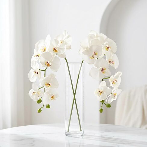 Larksilk 33.5" Real Touch White Artificial Orchid Stems - 2 Pack Lifelike Phalaenopsis Flowers for Elegant Home Décor, Wedding & Floral Arrangements - Silk Orchid Stems - Artificial Orchid Flowers in Saudi Arabia