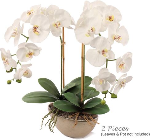 Larksilk 33.5" Real Touch White Artificial Orchid Stems - 2 Pack Lifelike Phalaenopsis Flowers for Elegant Home Décor, Wedding & Floral Arrangements - Silk Orchid Stems - Artificial Orchid Flowers in Saudi Arabia
