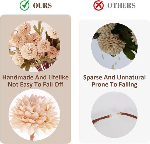 12Pcs Faux Silk Pompon Mum Artificial Flowers for Vase,Artificial Silk Chrysanthemum Flowers DIY Bouquets Wedding Table Centerpieces Home Decor Flores Artificiales, Artificial Flowers Indoor(No Vase) in Kuwait