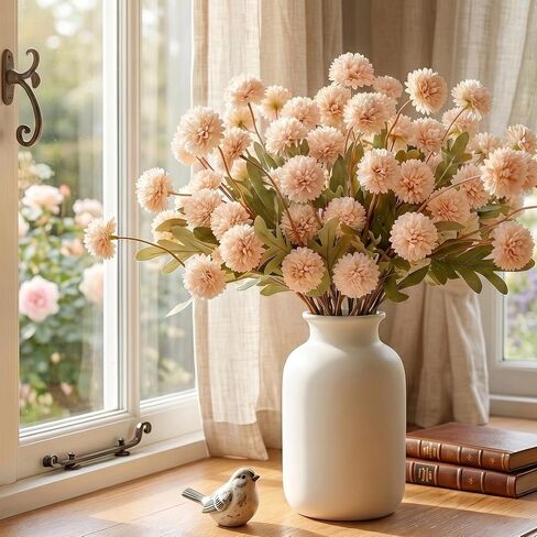 12Pcs Faux Silk Pompon Mum Artificial Flowers for Vase,Artificial Silk Chrysanthemum Flowers DIY Bouquets Wedding Table Centerpieces Home Decor Flores Artificiales, Artificial Flowers Indoor(No Vase) in Kuwait
