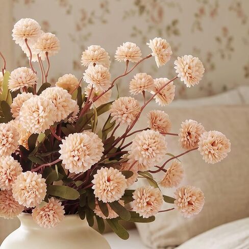 12Pcs Faux Silk Pompon Mum Artificial Flowers for Vase,Artificial Silk Chrysanthemum Flowers DIY Bouquets Wedding Table Centerpieces Home Decor Flores Artificiales, Artificial Flowers Indoor(No Vase) in Kuwait
