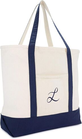 DALIX Monogram Tote Bag Personalized Navy Blue Initial A-Z in Kuwait