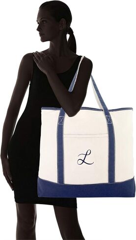 DALIX Monogram Tote Bag Personalized Navy Blue Initial A-Z in Kuwait