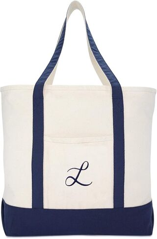 DALIX Monogram Tote Bag Personalized Navy Blue Initial A-Z in Kuwait