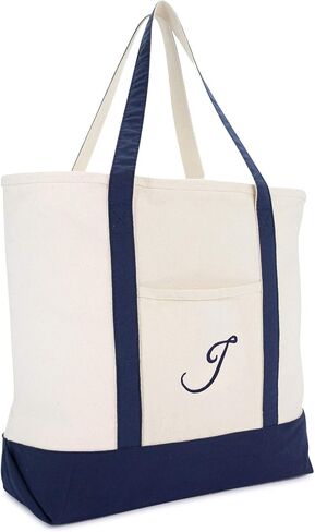 DALIX Monogram Tote Bag Personalized Navy Blue Initial A-Z in Kuwait