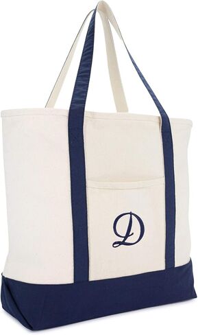 DALIX Monogram Tote Bag Personalized Navy Blue Initial A-Z in Kuwait