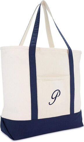 DALIX Monogram Tote Bag Personalized Navy Blue Initial A-Z in Kuwait