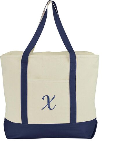 DALIX Monogram Tote Bag Personalized Navy Blue Initial A-Z in Kuwait