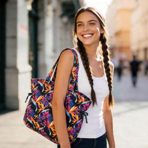 Floral Print Women's Tote Bag, Lightweight Shoulder Bag, Multi Pockets Large Capacity Casual Purse for Daily Commute & Travel in Saudi Arabia