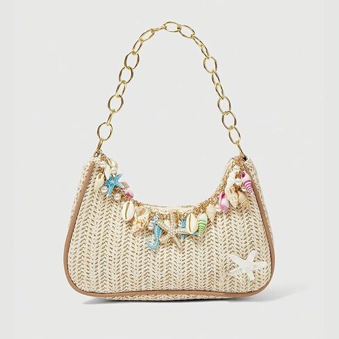Summer Straw Beach Bag with Shell Starfish Decor Woven Shoulder Tote in Kuwait