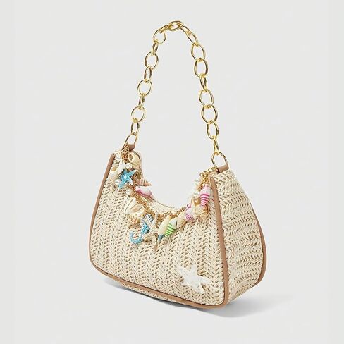 Summer Straw Beach Bag with Shell Starfish Decor Woven Shoulder Tote in Kuwait