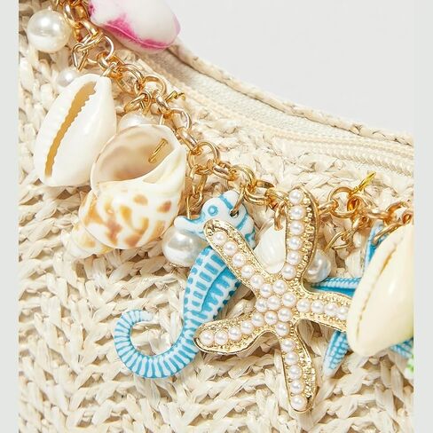 Summer Straw Beach Bag with Shell Starfish Decor Woven Shoulder Tote in Kuwait