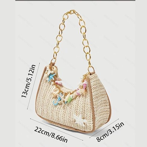 Summer Straw Beach Bag with Shell Starfish Decor Woven Shoulder Tote in Kuwait
