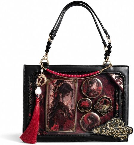 Vintage Oriental Ita Bag Tote for Women, Multiway Shoulder Crossbody Pin Display Handbag with Tassel Charm in Saudi Arabia
