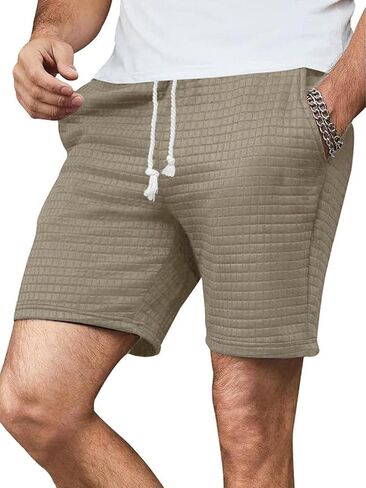 Waffle Textured Men's Casual Shorts Drawstring Waist with Pockets for Daily Summer Outdoor Wear in Kuwait