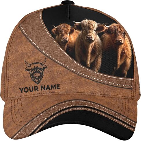 Generic ThuhaTree Store Personalized Name Highland Cattle Classic Baseball Cap, Highland Cow Baseball Cap, Highland Cow Cap for Women Multi in Kuwait