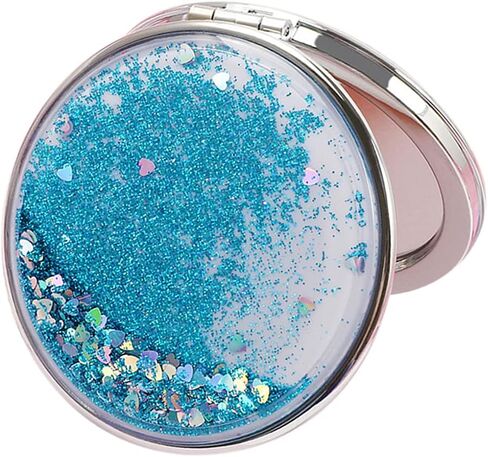 AKOAK 1 Pack Compact Mirror, Portable Quicksand Pocket Travel Makeup Mirror, Folding Hand-held Double Sided 1x/2x Magnifying Glass, Great Gift for Women and Girls (Pink) in Kuwait