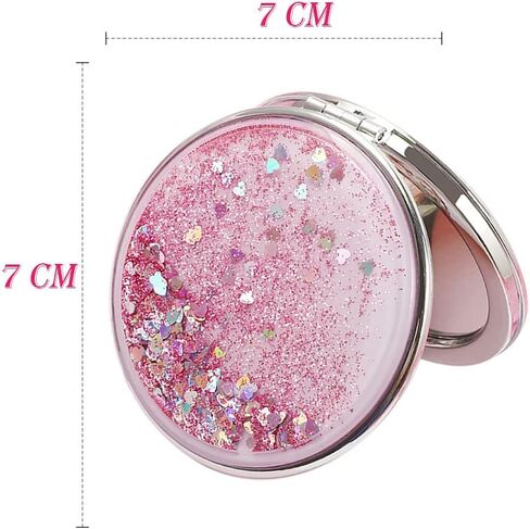 AKOAK 1 Pack Compact Mirror, Portable Quicksand Pocket Travel Makeup Mirror, Folding Hand-held Double Sided 1x/2x Magnifying Glass, Great Gift for Women and Girls (Pink) in Kuwait