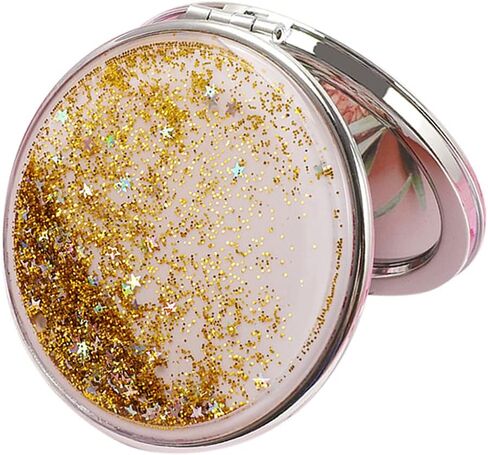AKOAK 1 Pack Compact Mirror, Portable Quicksand Pocket Travel Makeup Mirror, Folding Hand-held Double Sided 1x/2x Magnifying Glass, Great Gift for Women and Girls (Pink) in Kuwait