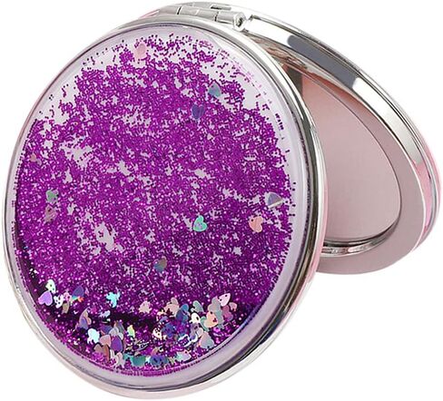 AKOAK 1 Pack Compact Mirror, Portable Quicksand Pocket Travel Makeup Mirror, Folding Hand-held Double Sided 1x/2x Magnifying Glass, Great Gift for Women and Girls (Pink) in Kuwait