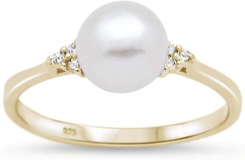17747 Fresh Water Pearl & Cz Yellow Gold Plated .925 Sterling Silver Ring in Saudi Arabia