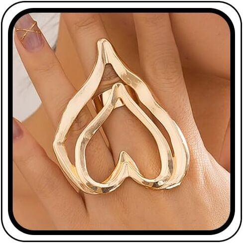 Chunky Gold Double Heart Open Rings Vintage Large Hollow Hearts Knuckle Finger Rings Trendy Prom Love Shaped Accessories Big Unique Jewelry for Women in Saudi Arabia