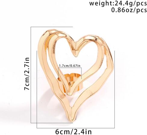 Chunky Gold Double Heart Open Rings Vintage Large Hollow Hearts Knuckle Finger Rings Trendy Prom Love Shaped Accessories Big Unique Jewelry for Women in Saudi Arabia