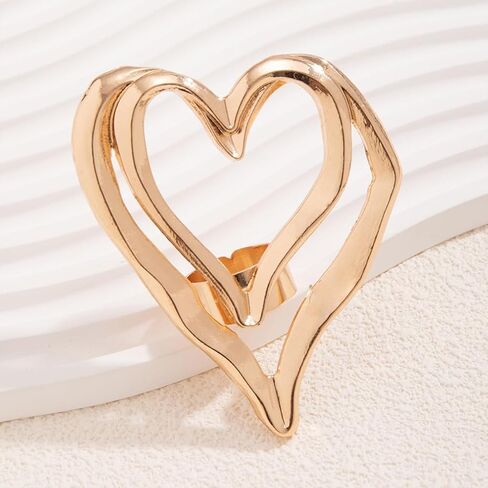 Chunky Gold Double Heart Open Rings Vintage Large Hollow Hearts Knuckle Finger Rings Trendy Prom Love Shaped Accessories Big Unique Jewelry for Women in Saudi Arabia