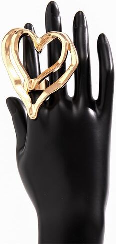 Chunky Gold Double Heart Open Rings Vintage Large Hollow Hearts Knuckle Finger Rings Trendy Prom Love Shaped Accessories Big Unique Jewelry for Women in Saudi Arabia