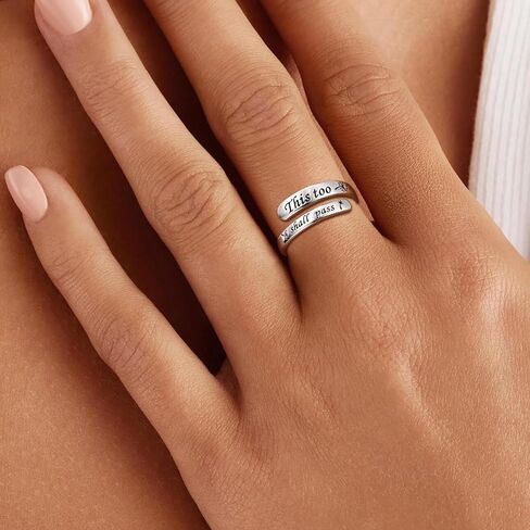 Sterling Silver This Too Shall Pass Ring Inspirational Ring Adjustable Open Encouragement Jewelry Gift for Women in Saudi Arabia