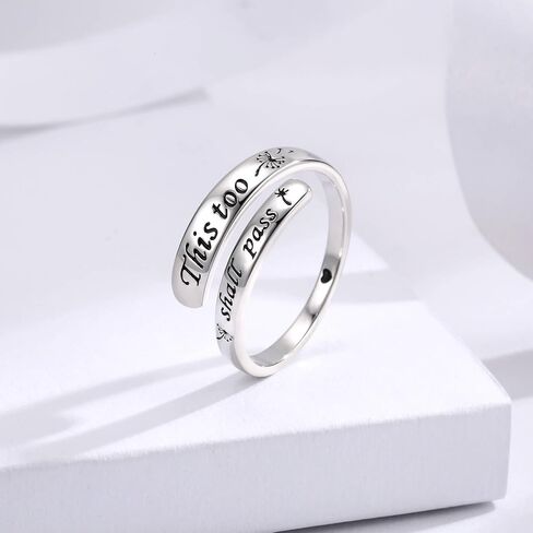 Sterling Silver This Too Shall Pass Ring Inspirational Ring Adjustable Open Encouragement Jewelry Gift for Women in Saudi Arabia