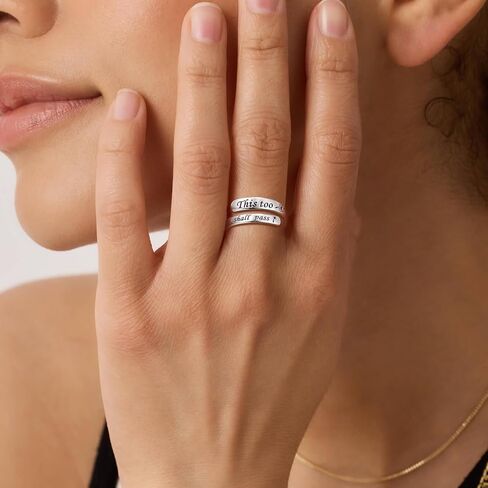 Sterling Silver This Too Shall Pass Ring Inspirational Ring Adjustable Open Encouragement Jewelry Gift for Women in Saudi Arabia