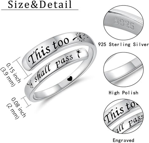 Sterling Silver This Too Shall Pass Ring Inspirational Ring Adjustable Open Encouragement Jewelry Gift for Women in Saudi Arabia