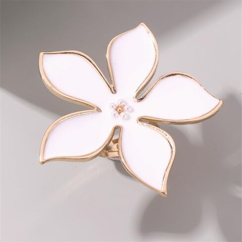 2Pcs Big Flower Rings for Women Elegant Trendy Exaggerated Large Flower Rings Dainty White Enamel Statement Rings Pearl Adjustable Open Stackable Rings Fashion Christmas Birthday Jewelry Gift in Saudi Arabia