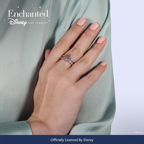 Jewelili Enchanted Disney Fine Jewelry Sterling Silver and 10K Rose Gold with Red Garnet and Diamond Accent Snow White Duo Ring in Kuwait