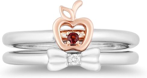 Jewelili Enchanted Disney Fine Jewelry Sterling Silver and 10K Rose Gold with Red Garnet and Diamond Accent Snow White Duo Ring in Kuwait