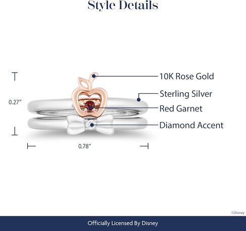 Jewelili Enchanted Disney Fine Jewelry Sterling Silver and 10K Rose Gold with Red Garnet and Diamond Accent Snow White Duo Ring in Kuwait