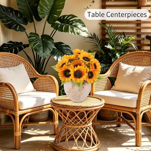 LFF 5.5" Large Headed Artificial Sunflowers, 12Pcs Realistic Silk Fake Sunflowers, Faux Yellow Flowers for Vase Home Wedding Bridal Bouquet Baby Shower Centerpieces Party Decor DIY Floral Crafts in Saudi Arabia
