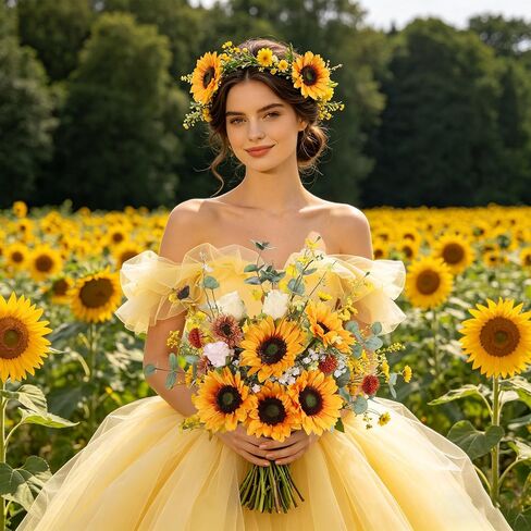 LFF 5.5" Large Headed Artificial Sunflowers, 12Pcs Realistic Silk Fake Sunflowers, Faux Yellow Flowers for Vase Home Wedding Bridal Bouquet Baby Shower Centerpieces Party Decor DIY Floral Crafts in Saudi Arabia